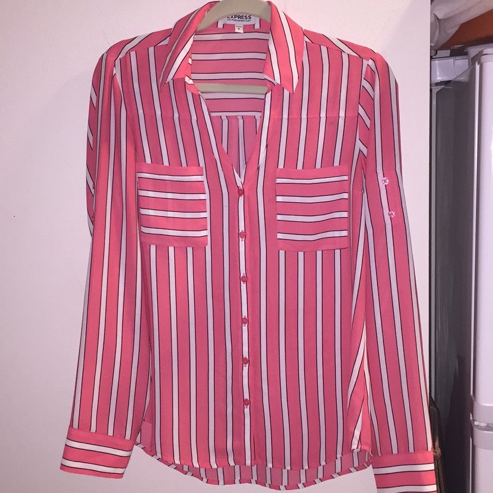 Express Portofino Shirt Pink and white striped